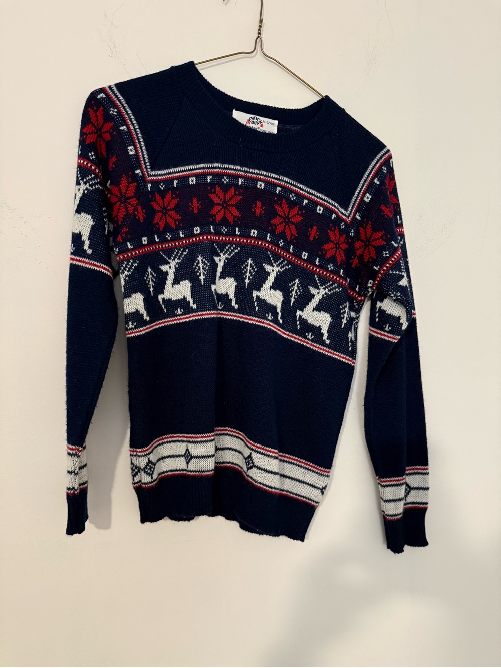 Vintage 1980s Dr. Denton Navy Fair Isle Reindeer Crewneck Sweater